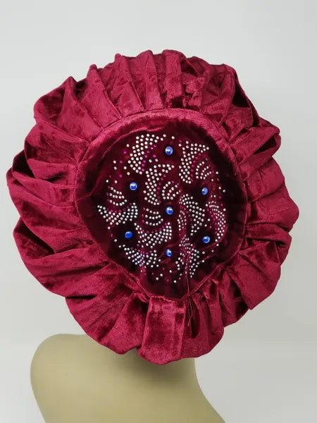 Burgundy Rhinestone Turban Cap