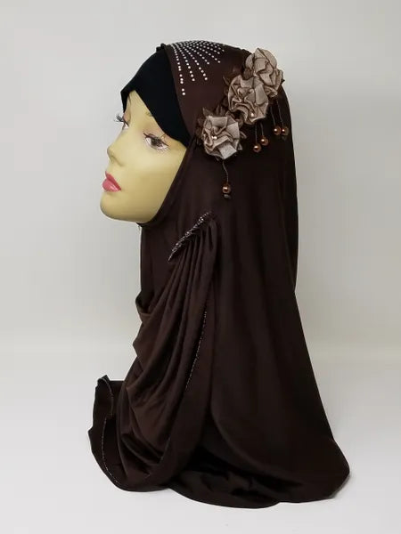 Brown Rhinestone Khimar Hijab