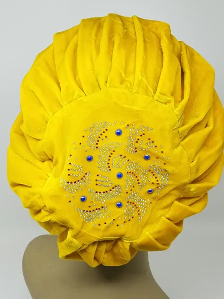 Yellow Rhinestone Turban Cap
