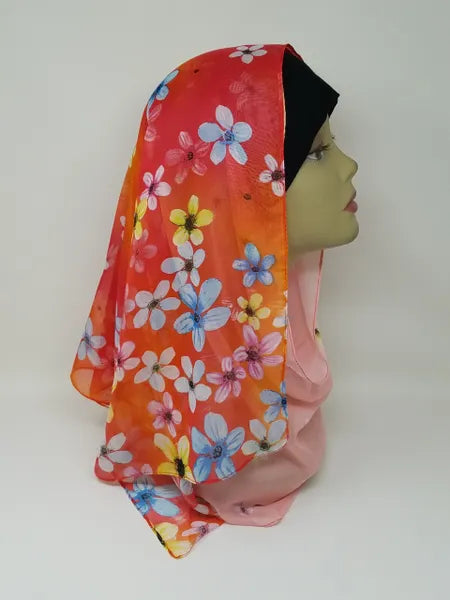 Peach Floral Chiffon Hijab Scarf