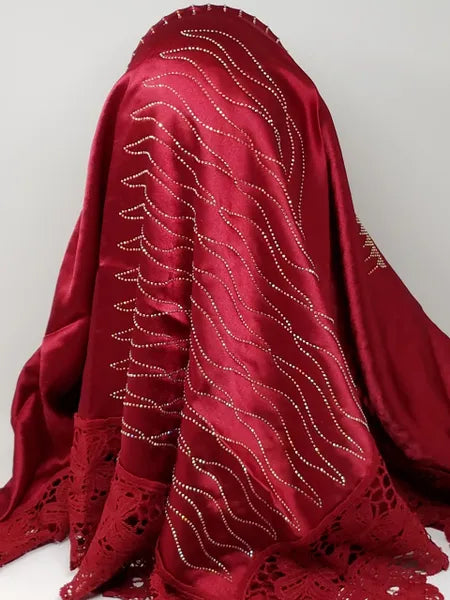 Red Rhinestone Lace Hijab Scarf