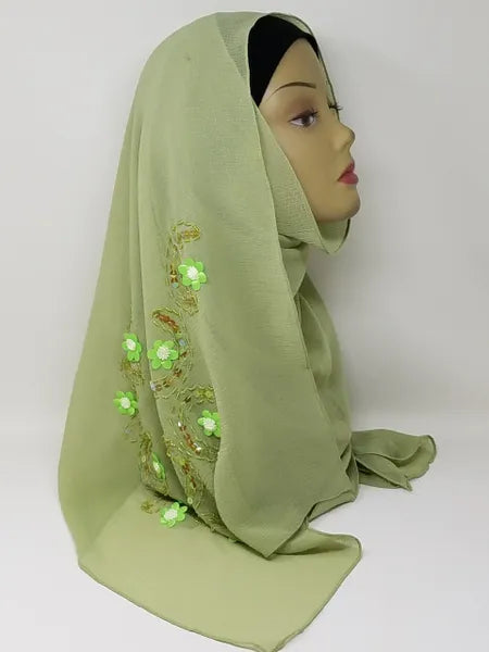 Olive Green Chiffon Hijab Scarf