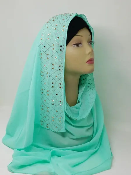 Mint Rhinestone Chiffon Hijab