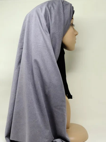 Gray Suede Hijab Soft Full Coverage Scarf
