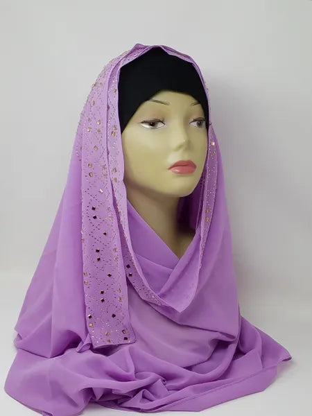 Lilac Rhinestone Chiffon Hijab
