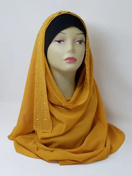 Mustard Rhinestone Chiffon Hijab