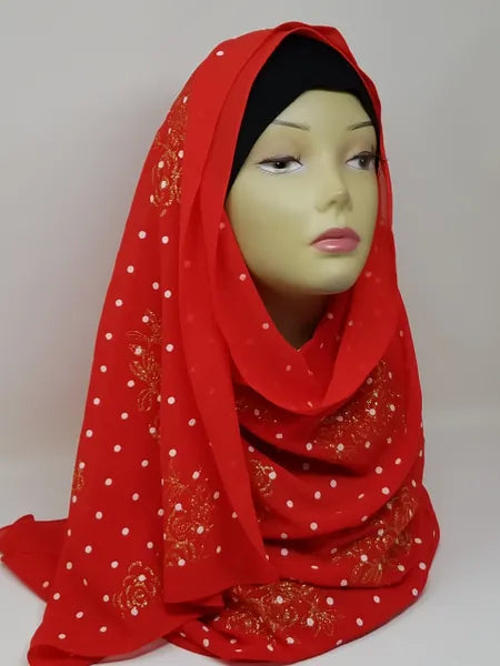 Red Polka Dot Chiffon Hijab Scarf