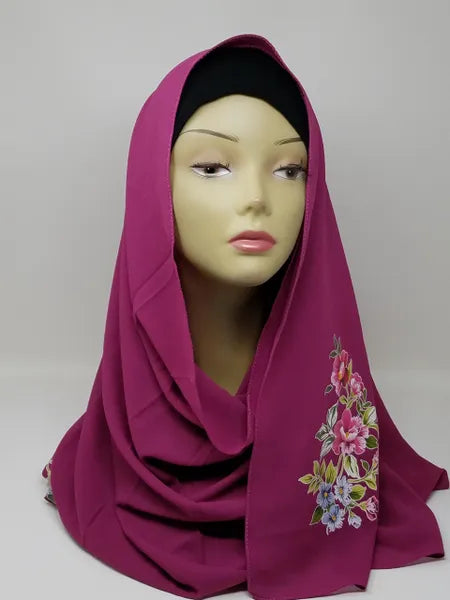 Magenta Floral Print Hijab Scarf
