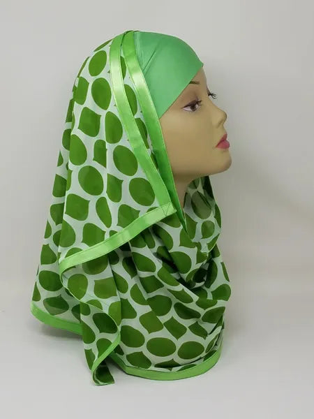 Green Pattern Attached Hijab