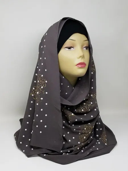 Charcoal Polka Dot Chiffon Hijab Scarf