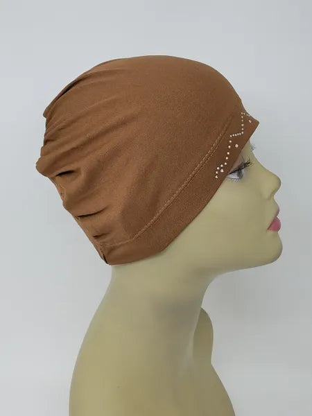 Brown Embellished Cap Hijab