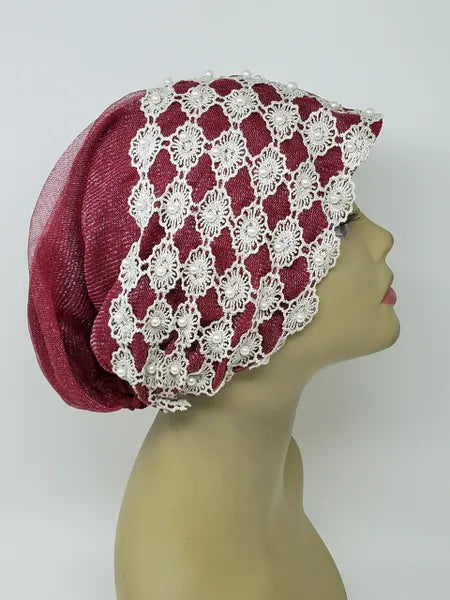 Red White Embellished Turban
